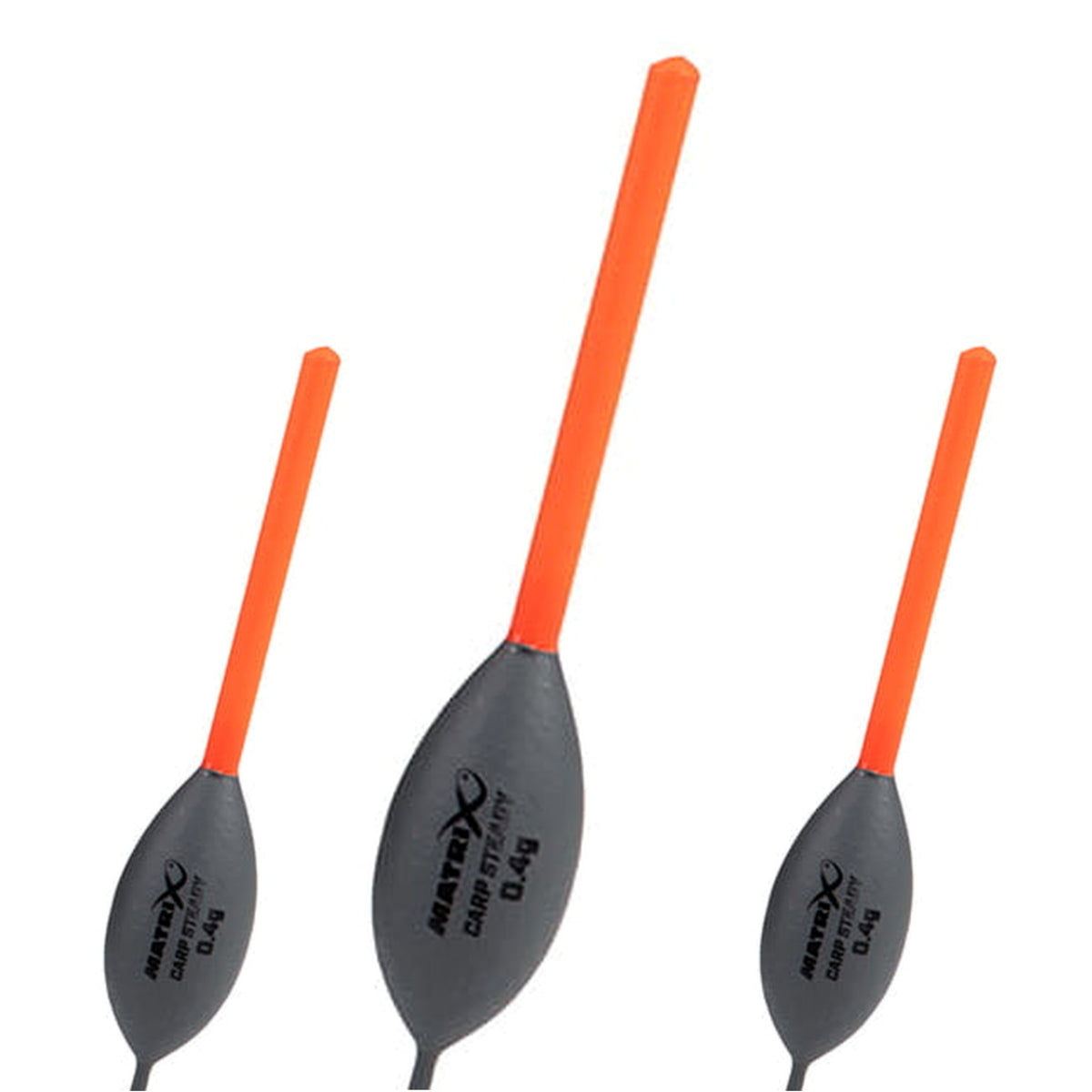 Matrix Carp Steady Pole Floats 0.40g – drie oorspronkelijke dobbers met lange oranje antenne en leesbare centrale 0.4g-opdruk