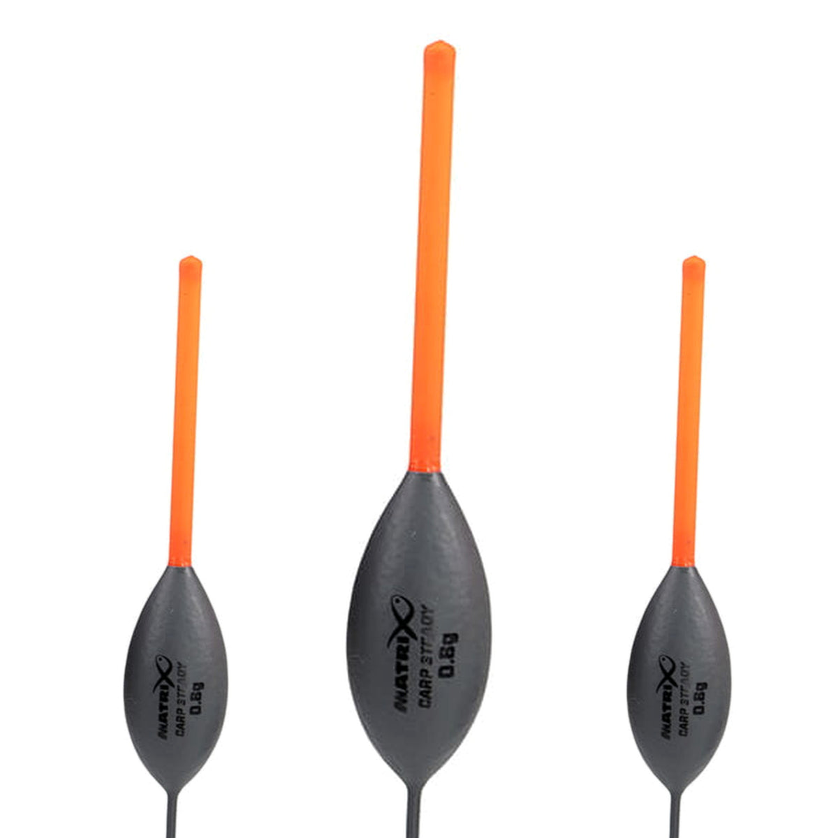 Matrix Carp Steady Pole Floats 0.80g – drie oorspronkelijke dobbers met lange oranje antenne en leesbare centrale 0.8g-opdruk