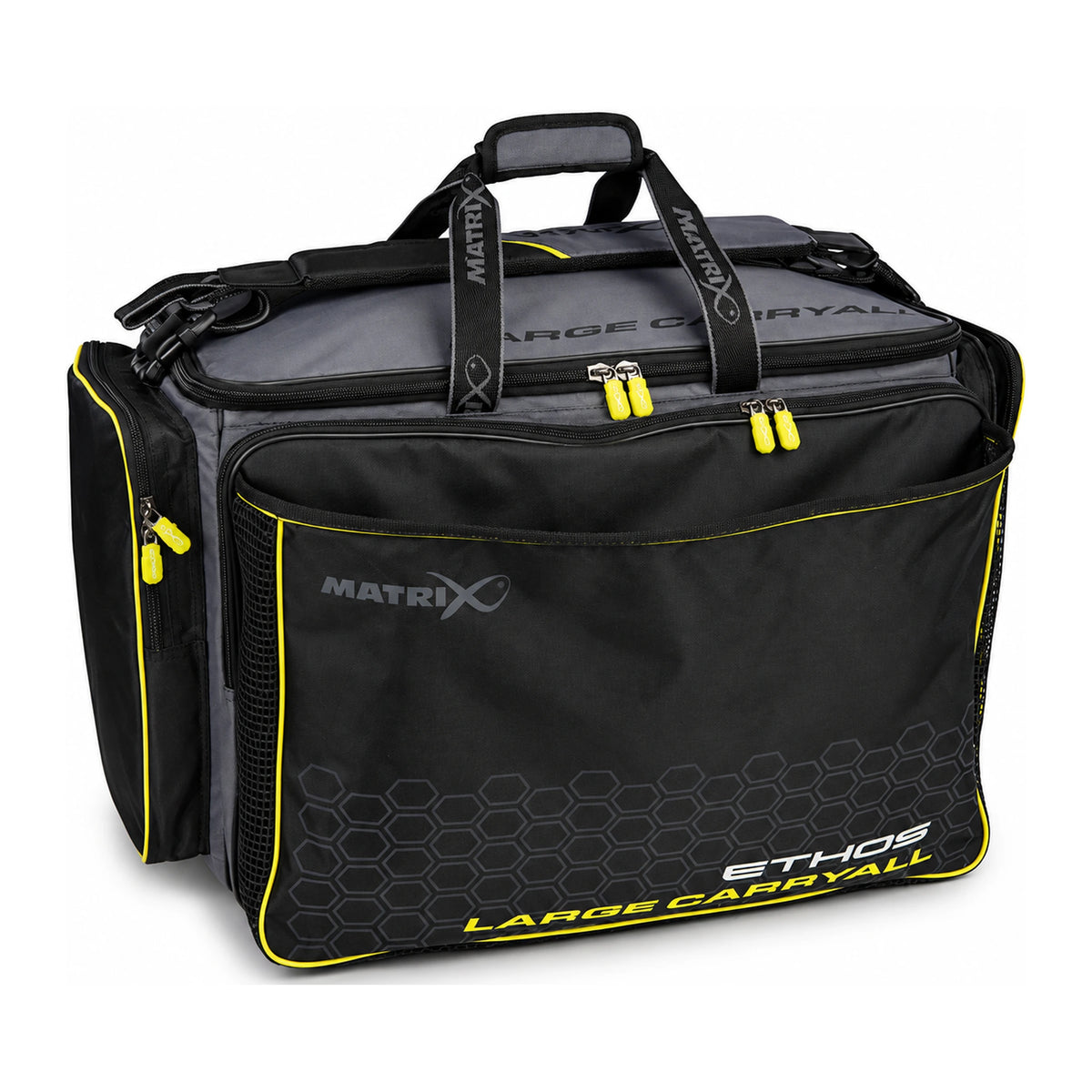 Matrix Ethos Large Carryall – grijze en zwarte draagtas met geel afgewerkt voorvak, zijvak en gevoerde handgrepen