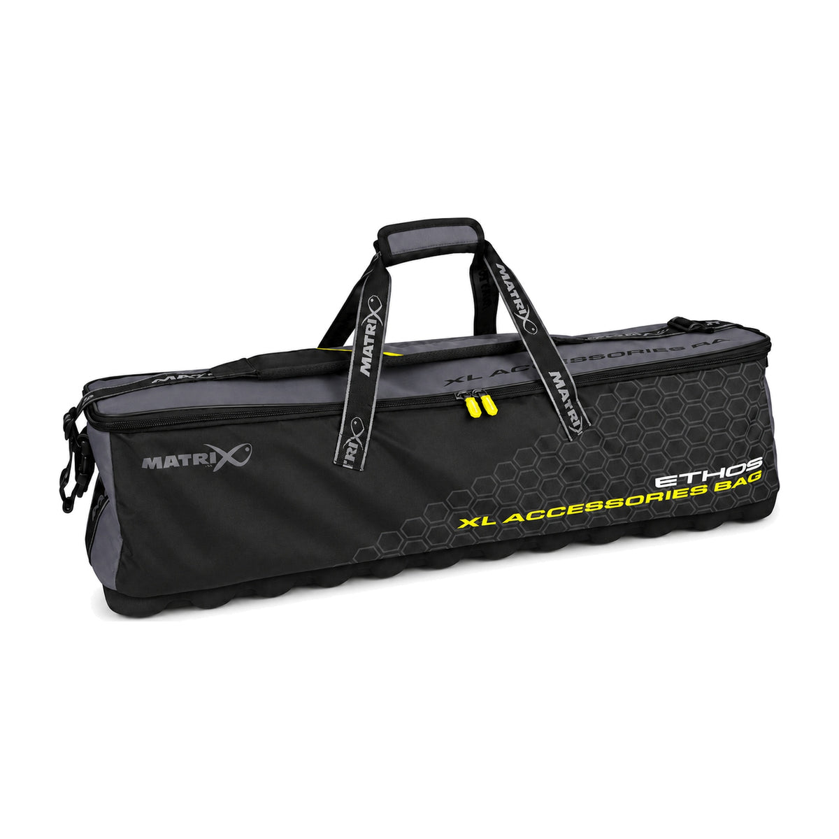 Matrix Ethos XL Accessories Bag – zwarte accessoiretas met draaggrepen, schouderriem en gele ritstrekkers, cover