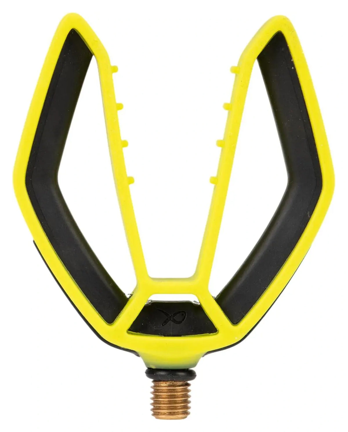 Matrix Flexi Pole Roost – vooraanzicht van gele steun met zwarte grip en messing schroefdraad
