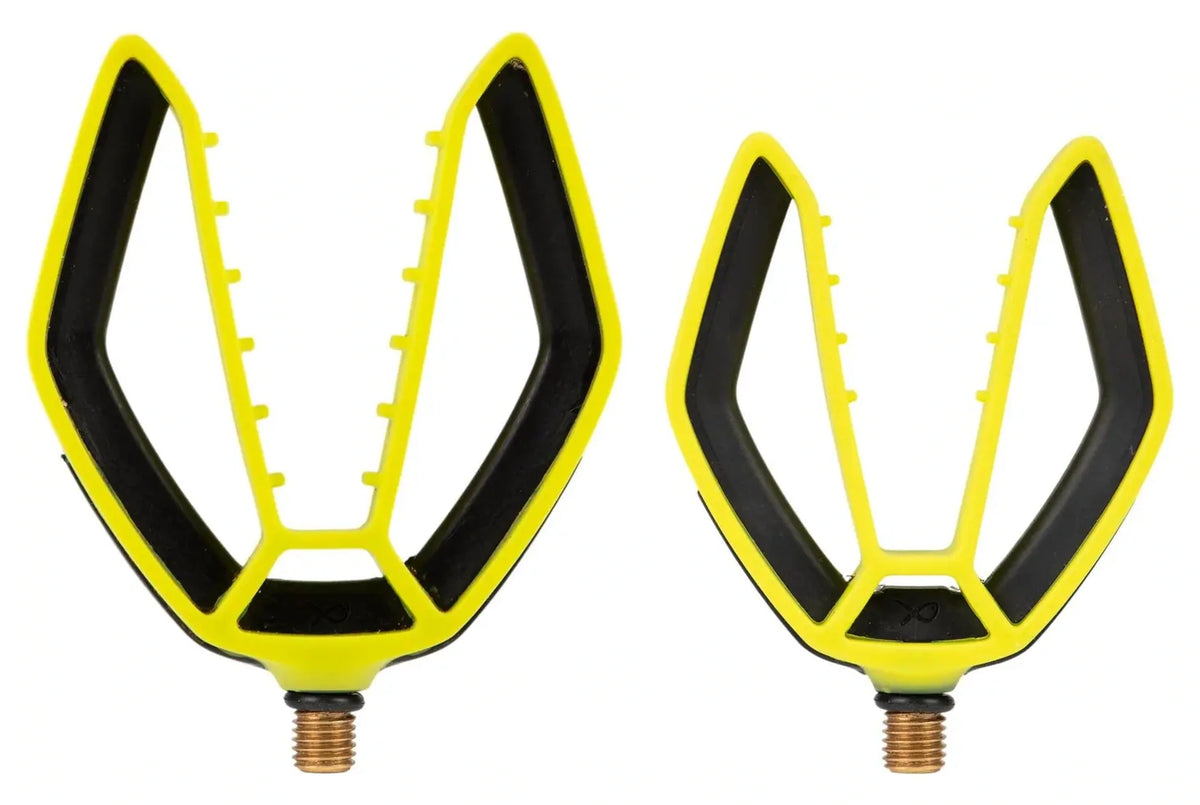 Matrix Flexi Pole Roosts – grote en kleine gele hengeldeelsteun met zwarte rubberen grip
