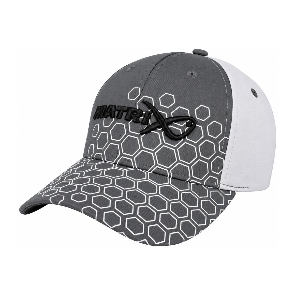Matrix Hex Print Cap Grey GHH007 – grijze Hex Print-pet in driekwartaanzicht met oorspronkelijk Matrix-logo