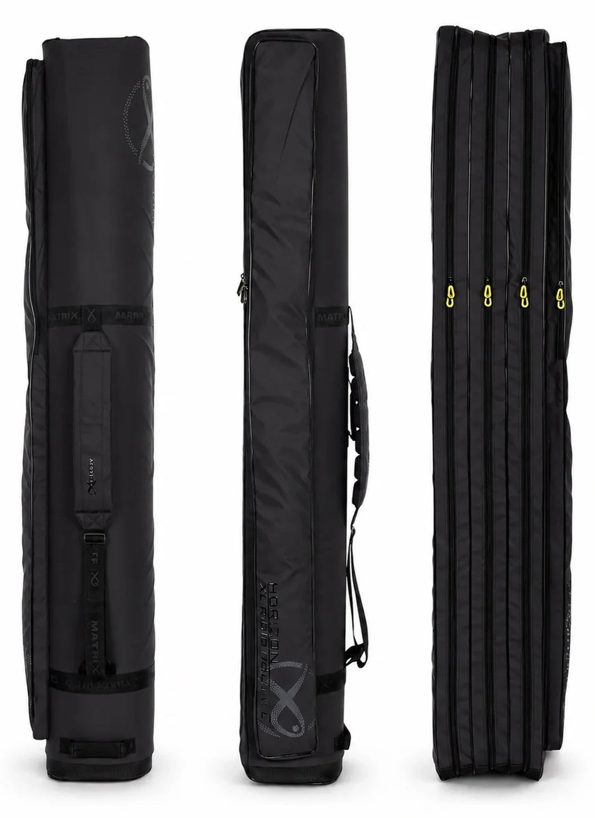 Matrix Horizon Pro XL Rigid Holdall GLU194 – drie volledige aanzichten van de hengelfoedraal