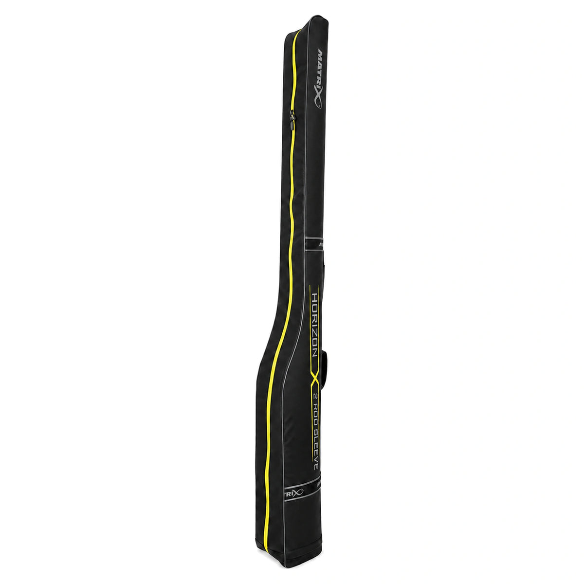 Matrix Horizon Rigid 2 Rod Sleeve rechtop, met gele ritssluiting, Matrix-logo en Horizon X 2 Rod Sleeve-opdruk