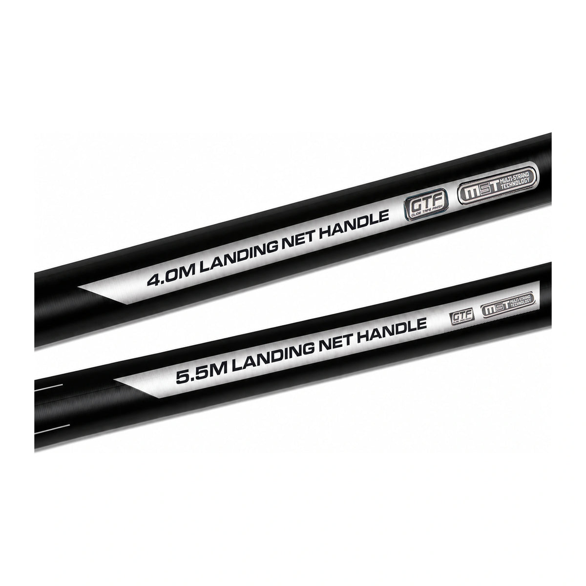 Matrix Horizon Ultra Pro GLN090 en GLN091 – close-up van de opdruk 4.0M en 5.5M op twee schepnetstelen