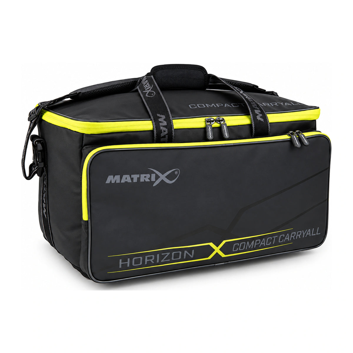 Matrix Horizon X Compact Carryall – zwarte draagtas met gele ritsen, voorvak en draagriemen