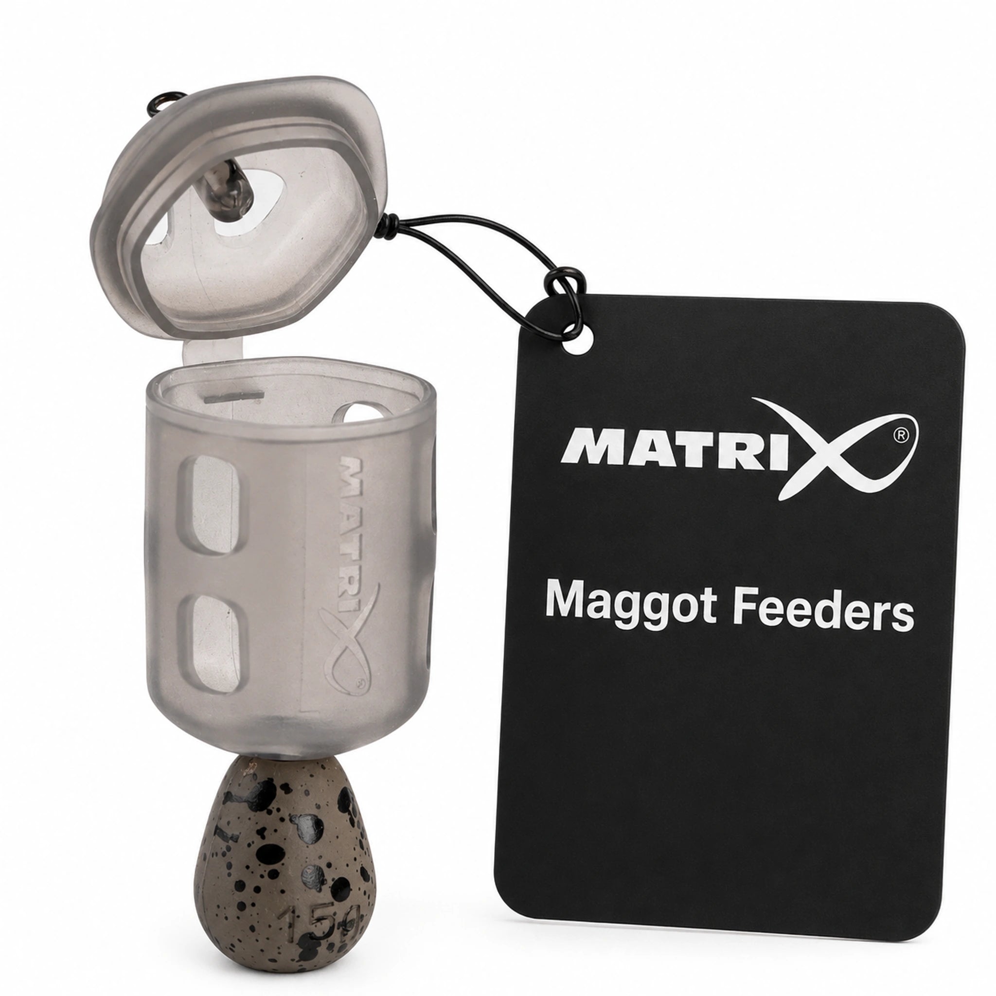 Matrix Maggot Feeders – één geopende madenkorf met Matrix-presentatielabel