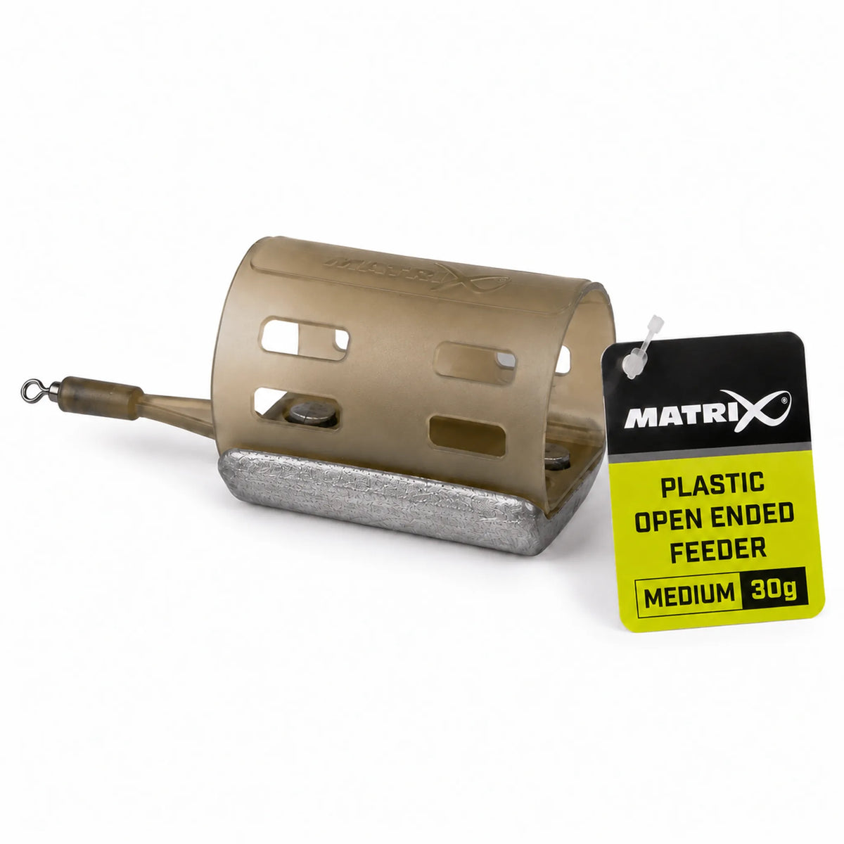 Matrix Plastic Open Ended Feeder Medium 30 g – voerkorf met productlabel