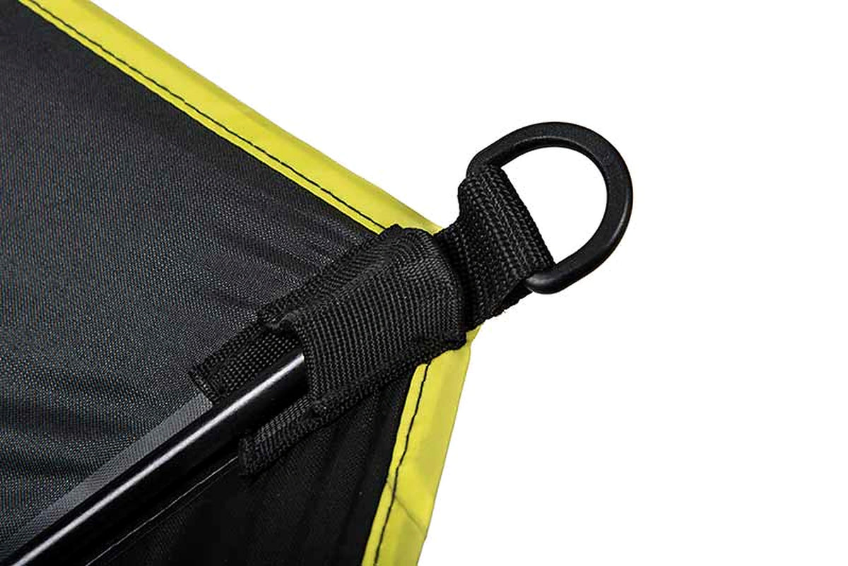 Matrix Pro Over Brolly 45 Inch – close-up van de zwarte bevestigingsring, verstevigde band en gele rand van het parapludoek