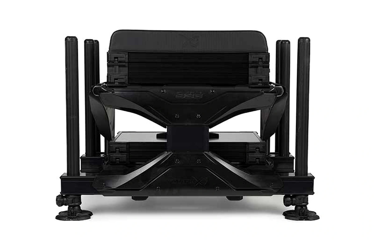 Matrix S36 Pro Black zitkist van achteren met S36-frame, opbergmodules en verstelbare poten