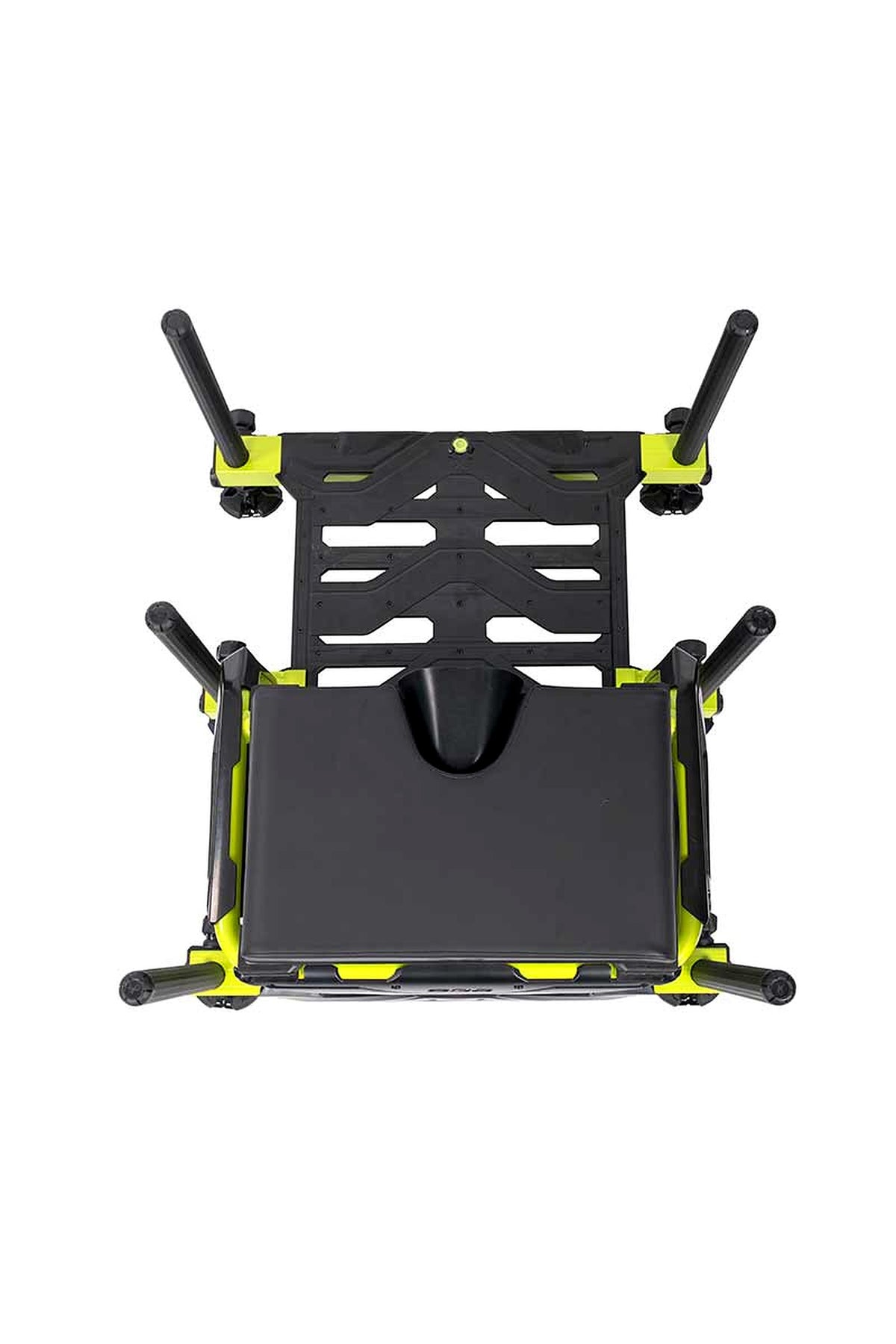 Matrix S36 Pro Lime-zitkist – bovenaanzicht van de zwarte zitting, het voetenplatform en de poten