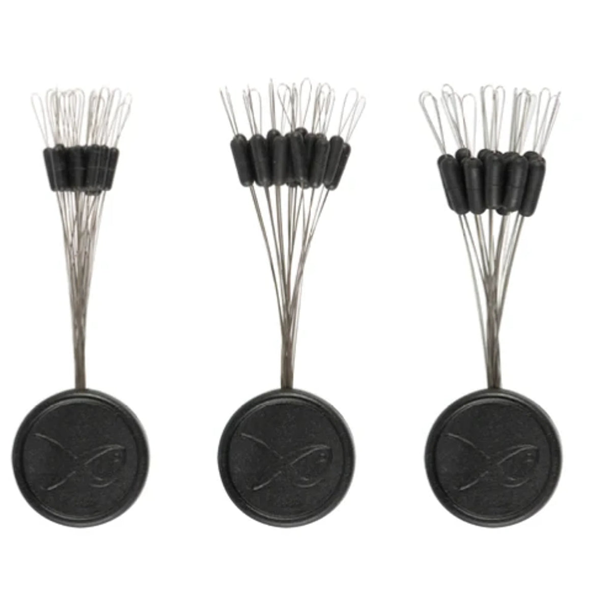 Drie maten Matrix Slim Line Rubber Stops met draadlussen en opbergschijven