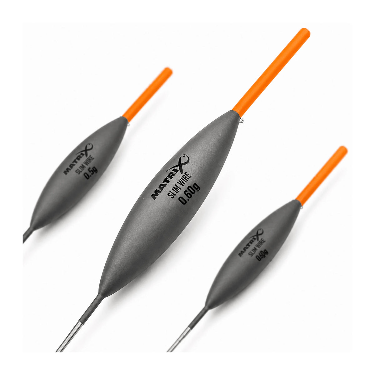 Matrix Slim Wire Pole Float 0,60g dobbers in oorspronkelijke drie-dobbercompositie met leesbaar draagvermogen centraal
