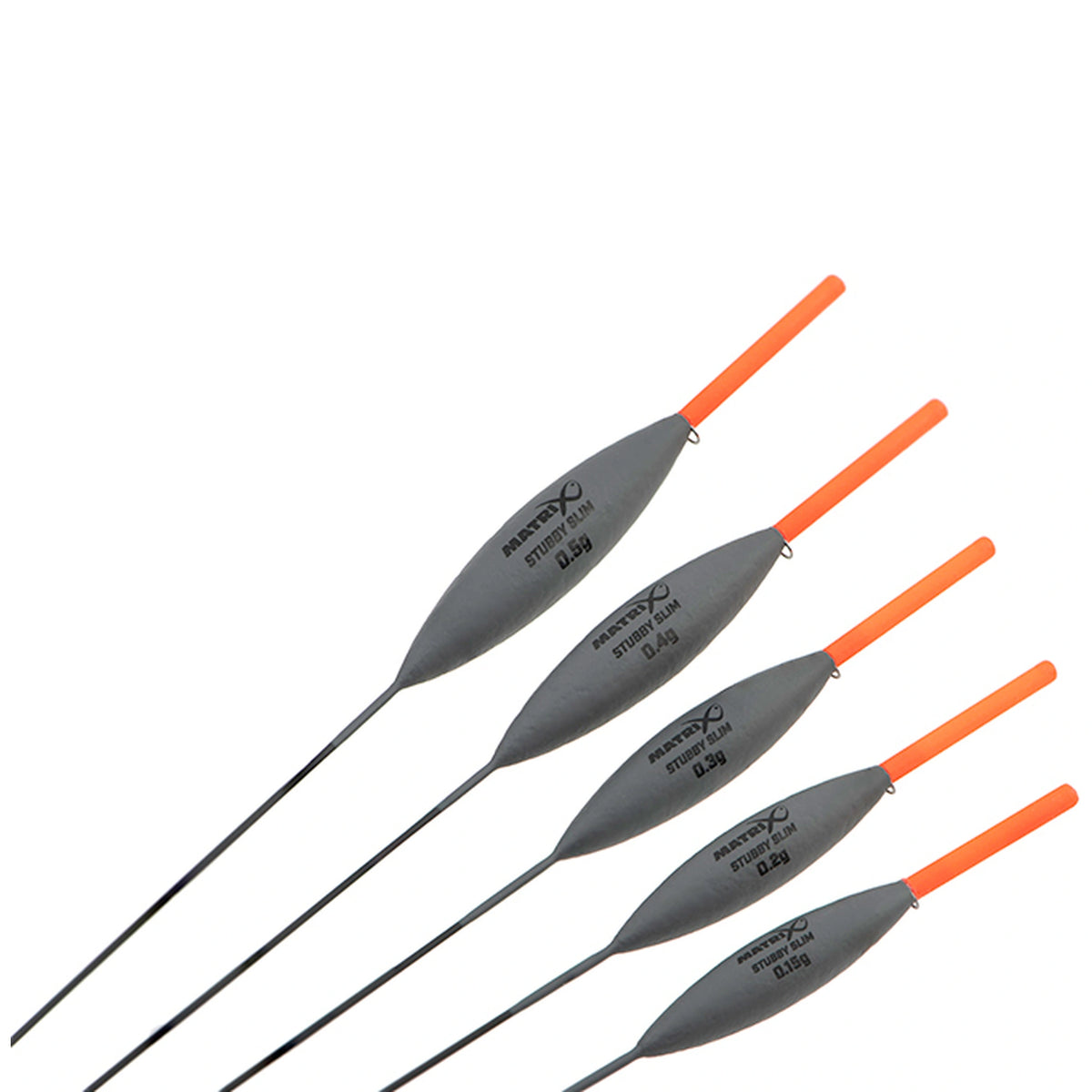 Matrix Stubby Slim Pole Float – vijf dobbers van 0,15 tot 0,50 g in diagonale opstelling