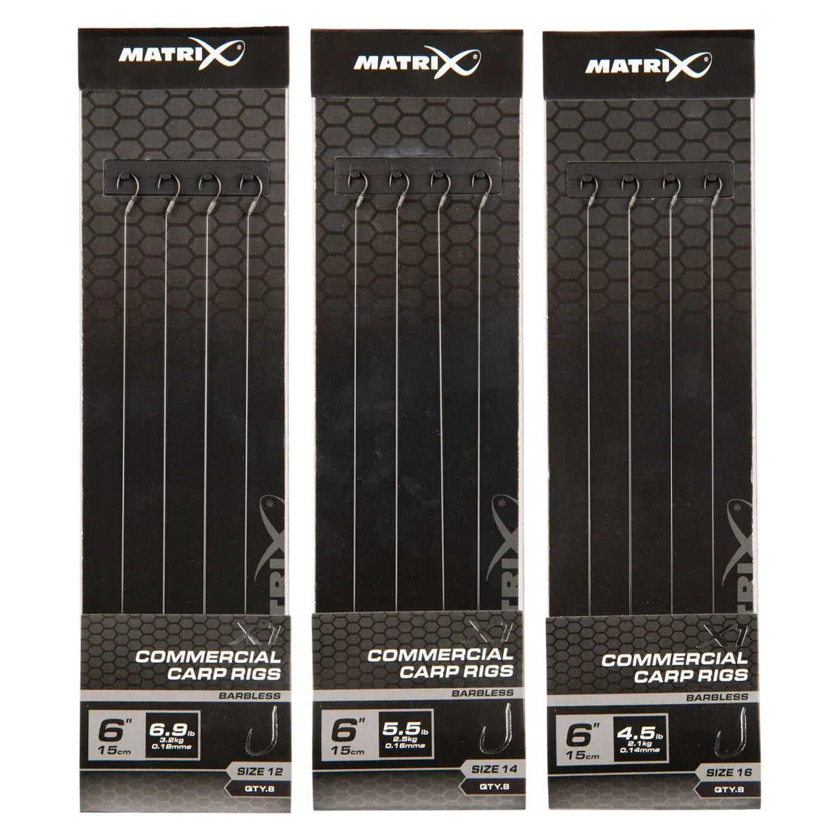Matrix X1 Commercial Carp 15cm Rigs 15 cm Onderlijnen zonder Weerhaak (8 stuks) GRR098/GRR099/GRR100 – productfoto 1