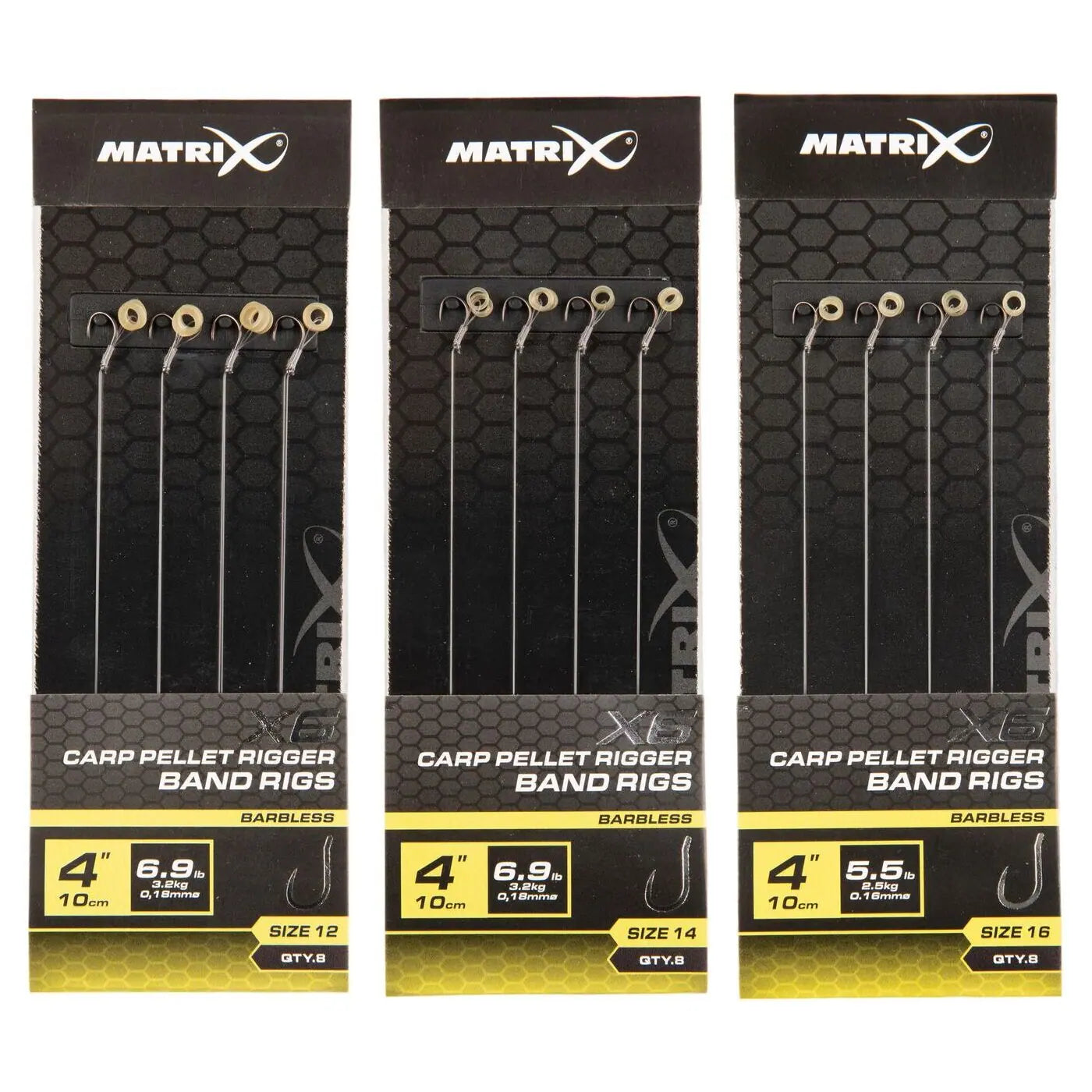 Matrix X6 Carp Pellet Rigger 10cm Band Rigs 10 cm Onderlijnen met Bait Band (8 stuks) GRR113/GRR114/GRR115 – productfoto 1