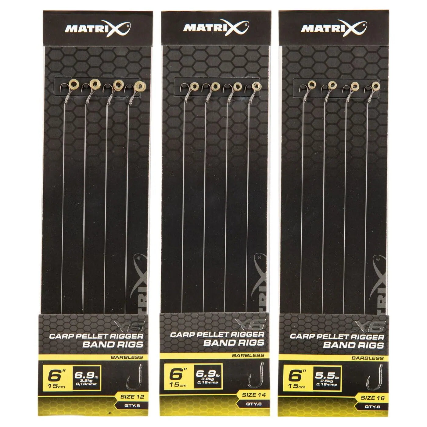 Matrix X6 Carp Pellet Rigger 15cm Band Rigs 15 cm Onderlijnen met Bait Band (8 stuks) GRR116/GRR117/GRR118 – productfoto 1