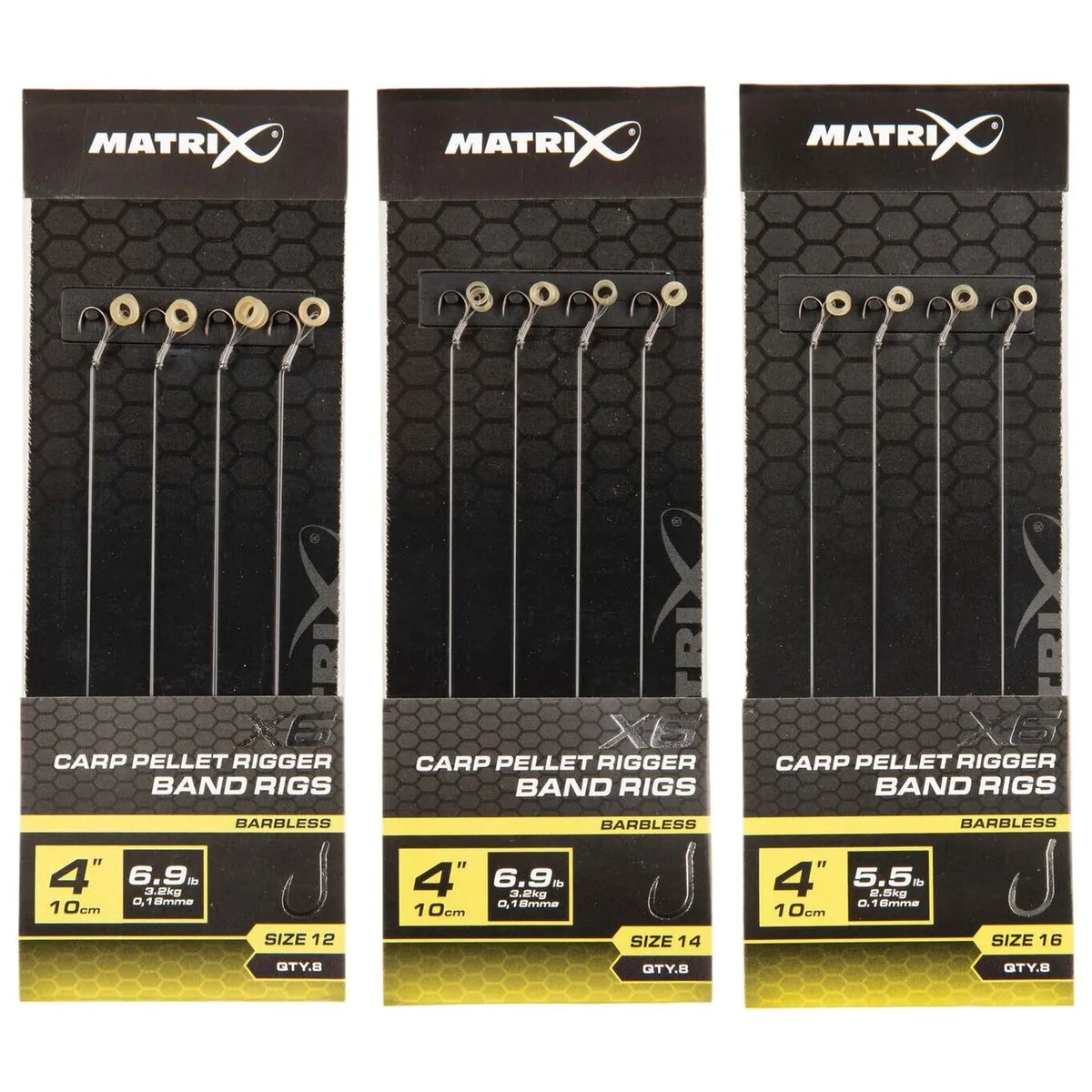 Matrix X6 Carp Pellet Rigger Band Rigs 10 cm – verpakkingen maat 12, 14 en 16, zonder weerhaak