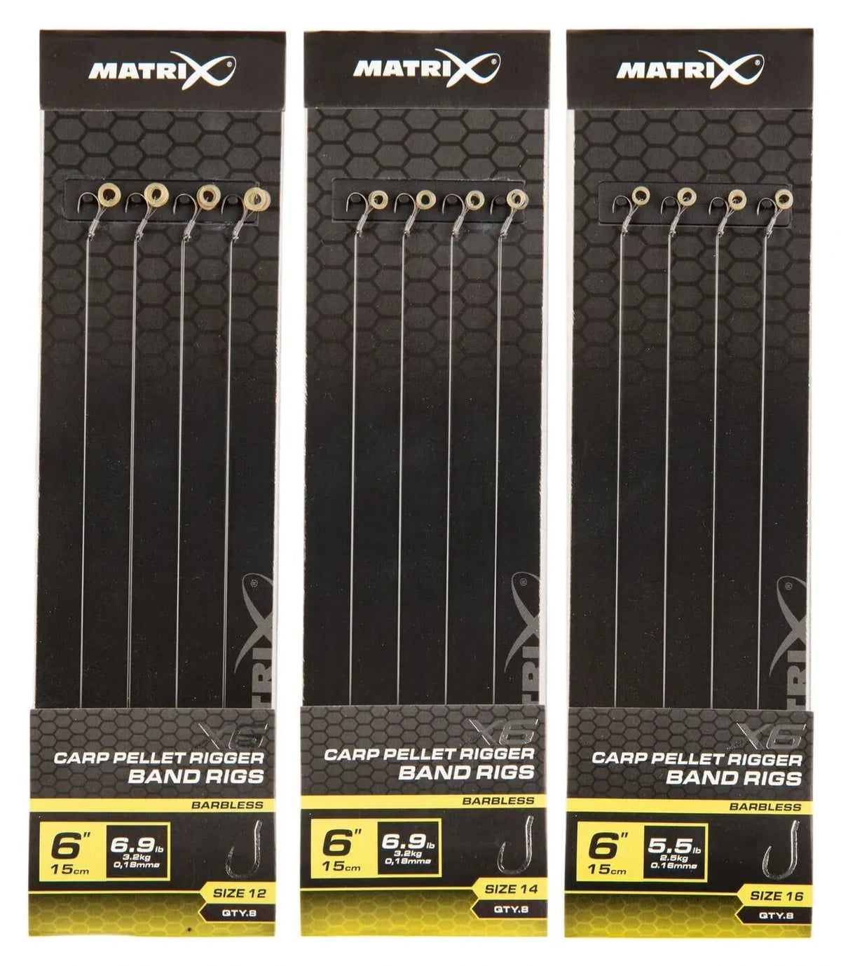 Matrix X6 Carp Pellet Rigger 15cm Band Rigs 15 cm Onderlijnen met Bait Band (8 stuks) GRR116/GRR117/GRR118 – productfoto 1