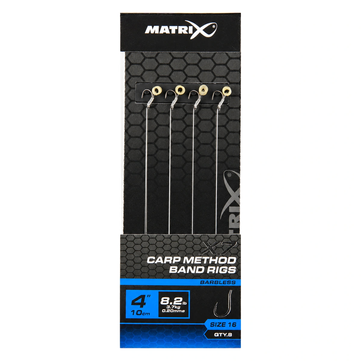Matrix X7 Carp Method Band Rigs 4 inch met bait band, verpakking haak 16 en 0,20 mm