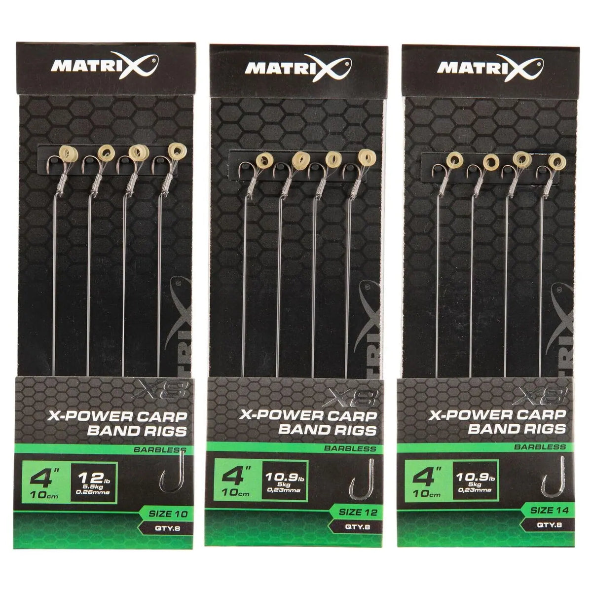 Matrix X8 X-Power Carp 10cm Band Rigs 10 cm Onderlijnen met Bait Band (8 stuks) GRR125/GRR126/GRR127 – productfoto 1