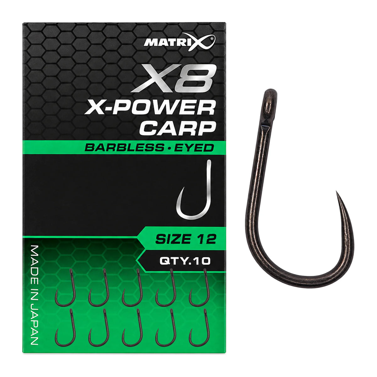Matrix X8 X-Power Carp Barbless Eyed haak met oog zonder weerhaak, maat 12