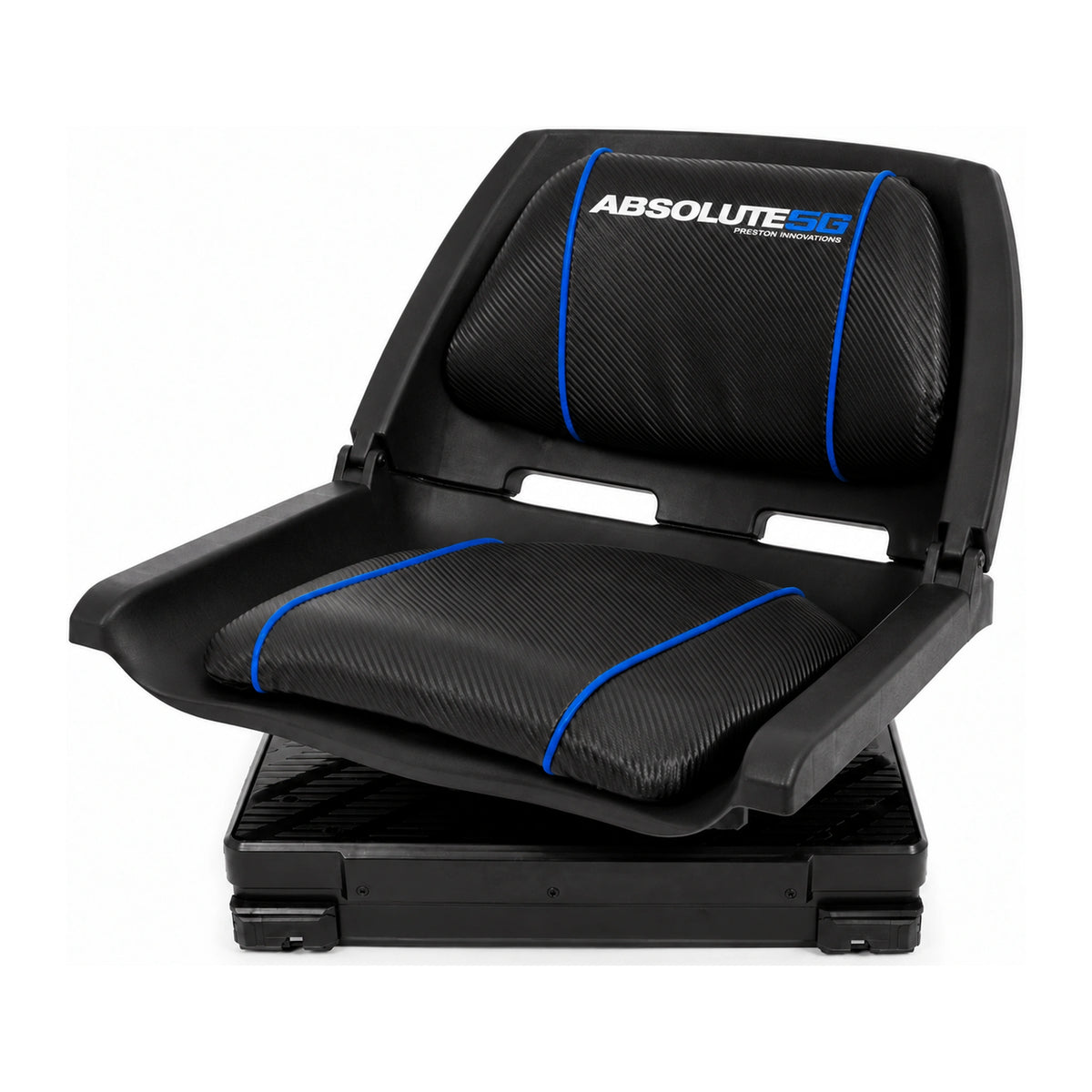Preston Absolute 5G 360 Seat Unit met draaibare zitting, blauwe biezen en originele 5G-opdruk