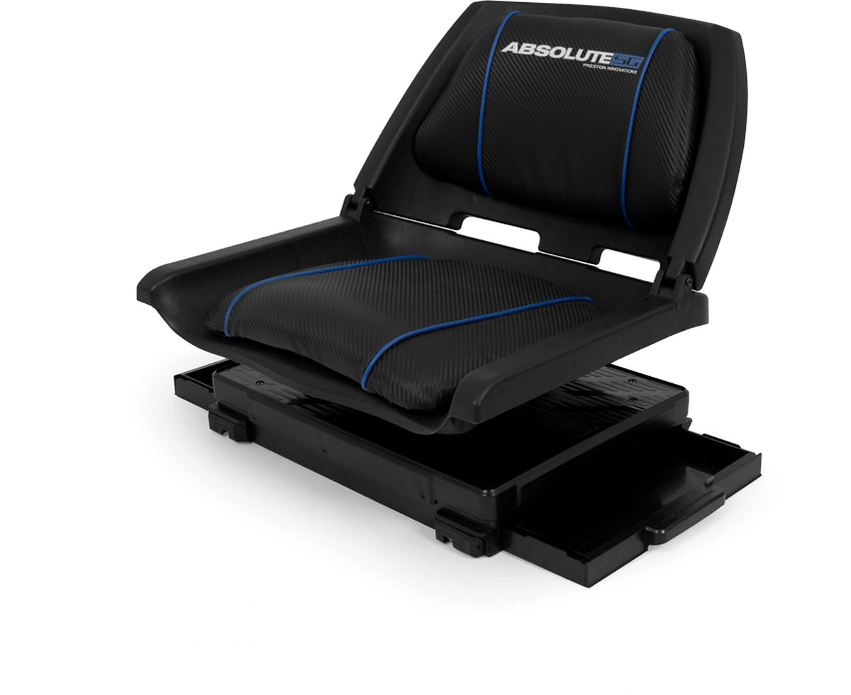 Preston Absolute 5G 360 Seat Unit met geopende zijlade onder de draaibare zitting