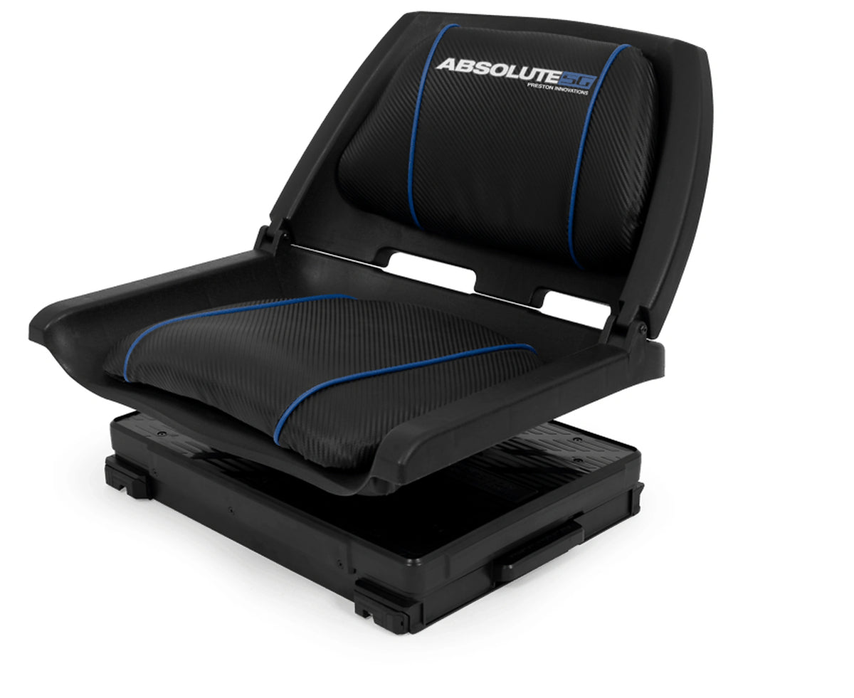 Preston Absolute 5G 360 Seat Unit schuin van voren met draaibasis en gesloten lade