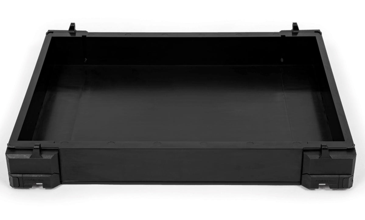 Preston Absolute 5G 51mm Deep Tray Unit – vooraanzicht van de open diepe lade met beide hoeksluitingen
