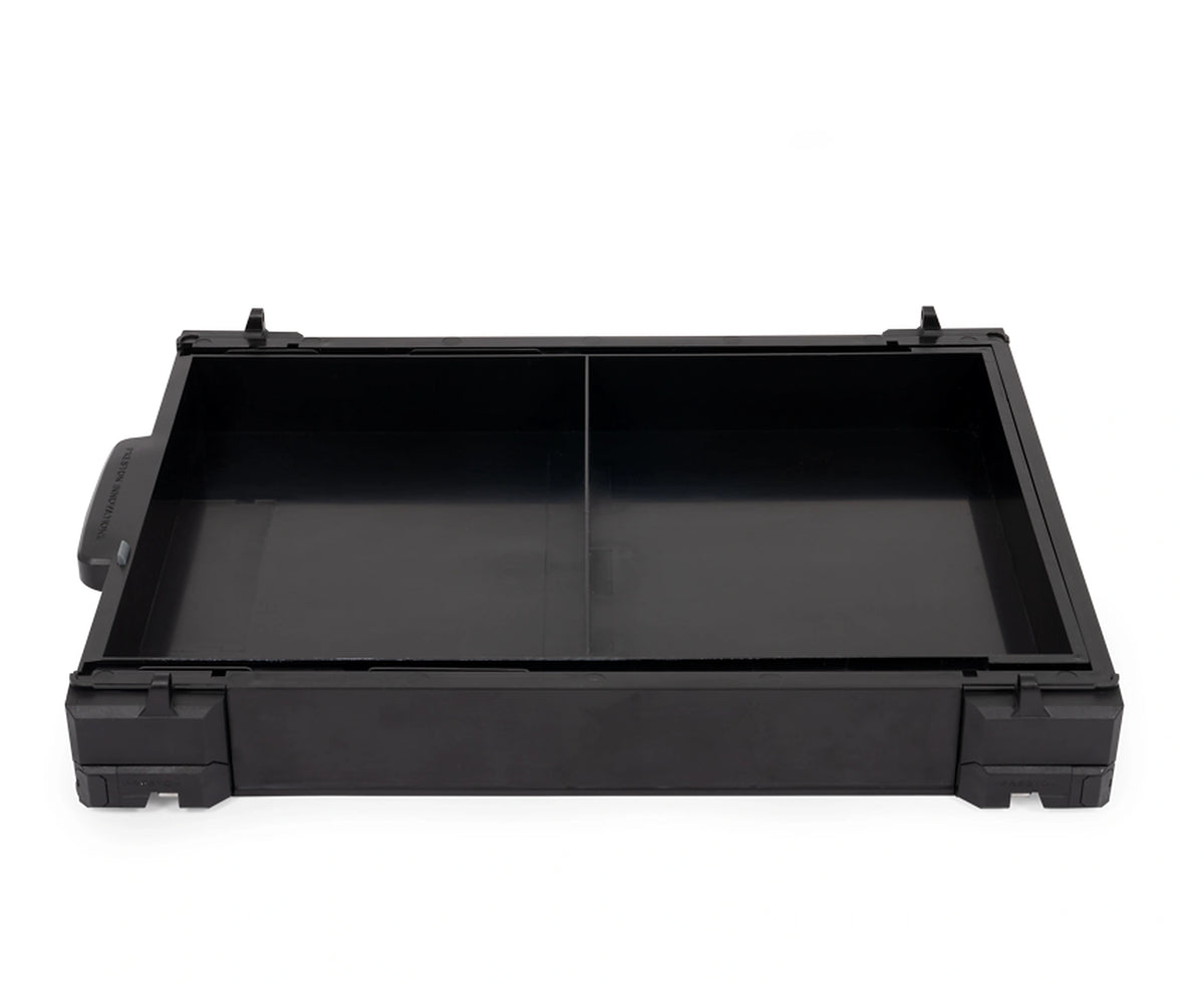 Preston Absolute 5G Deep Side Drawer Unit van bovenaf met handgreep en twee opbergvakken