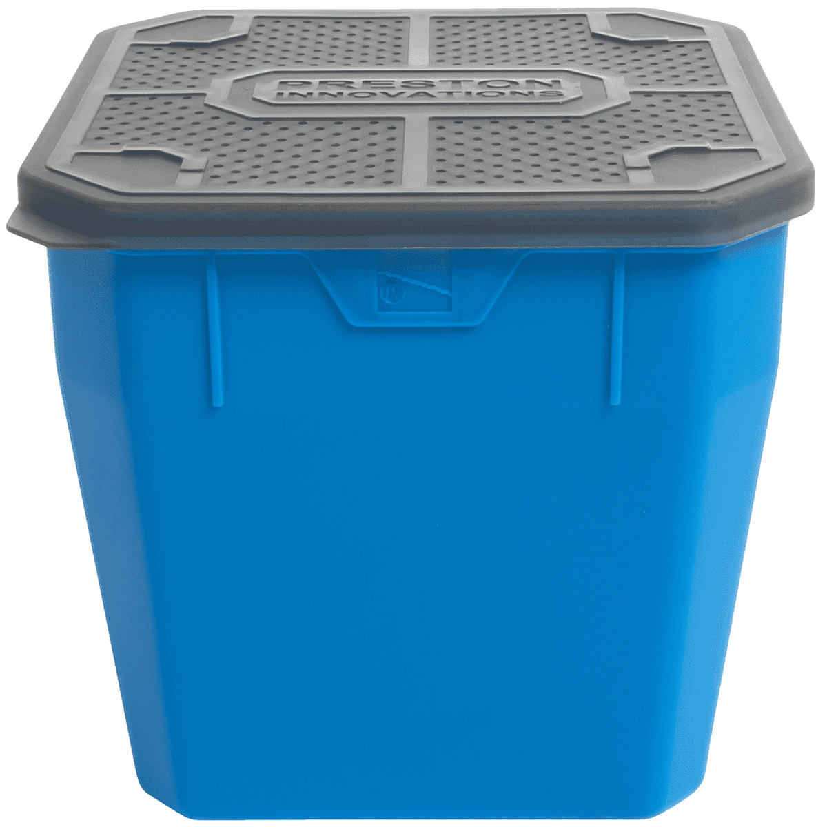 Preston 4 pint Bait Tub met zwart deksel op witte achtergrond