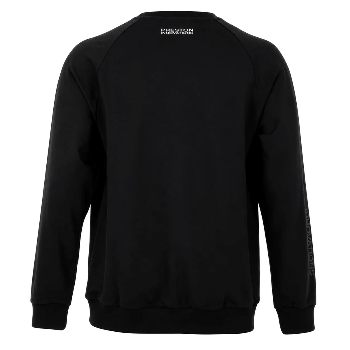 Preston Black Minimal Sweatshirt: volledig achteraanzicht met Preston Innovations onder de hals