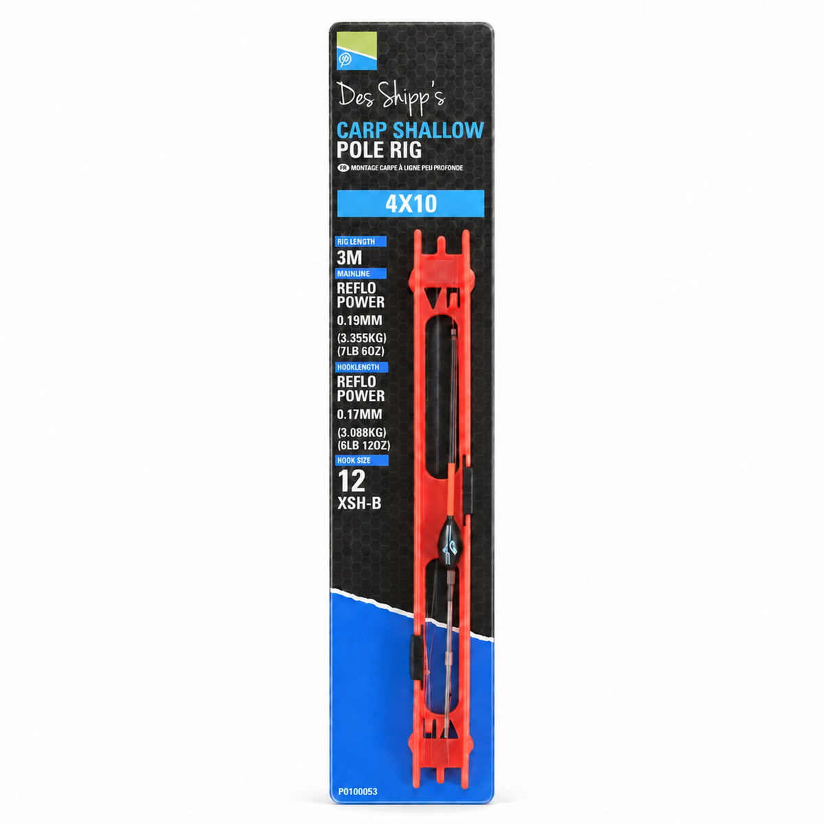 Preston Carp Shallow Pole Rig 4x10, kant-en-klaar 3 m karpertuig op rode tuigenhouder