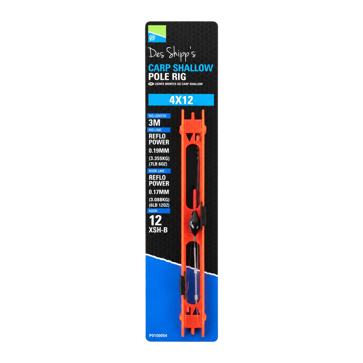 Preston Carp Shallow Pole Rig 4x12 (P0100054) met rode antenne, 3 m kant-en-klaar tuig