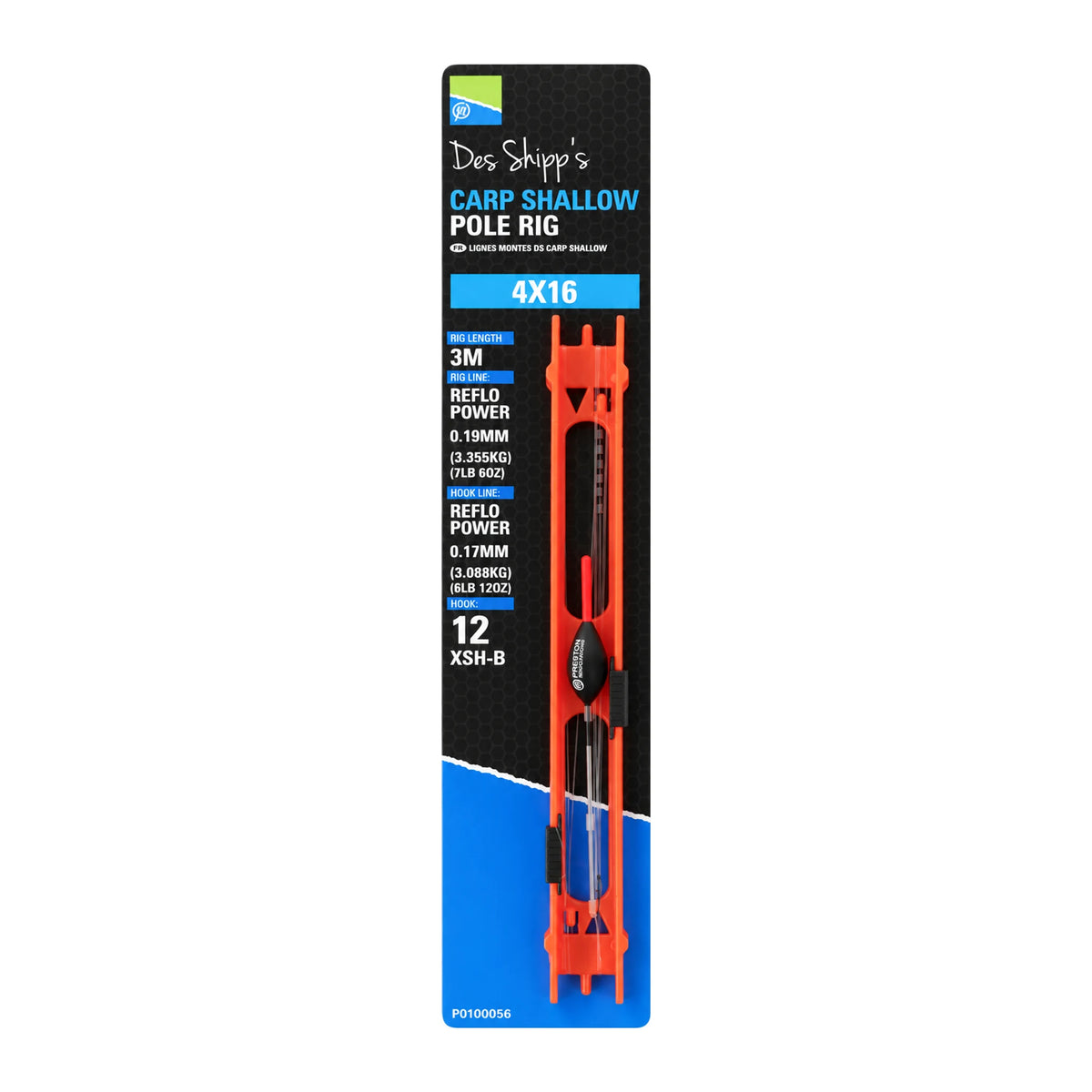 Preston Carp Shallow Pole Rig 4x16 (P0100056) met rode antenne, 3 m kant-en-klaar tuig