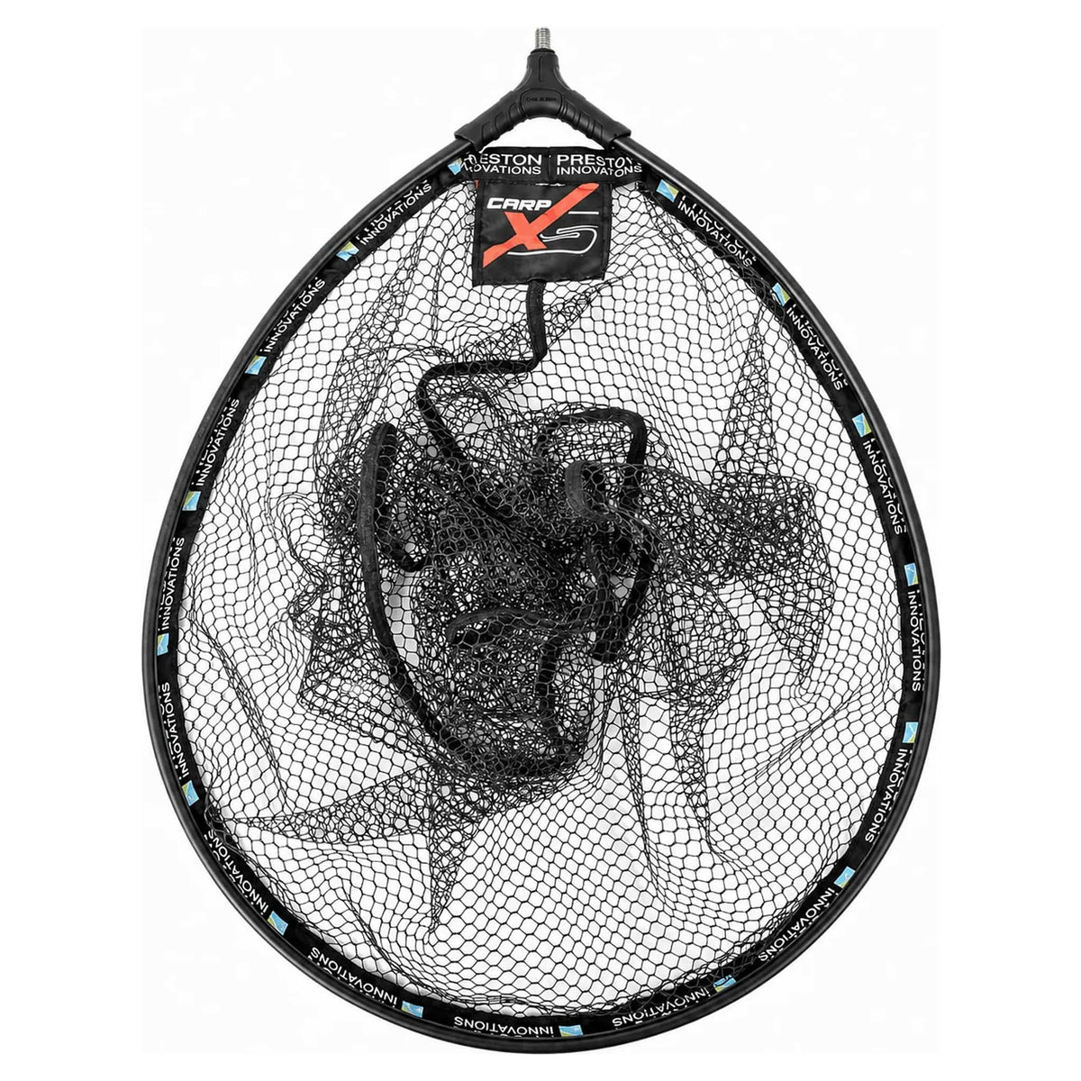 Preston Carp XS Landing Net Latex – zwart schepnet met latexgaas, vooraanzicht