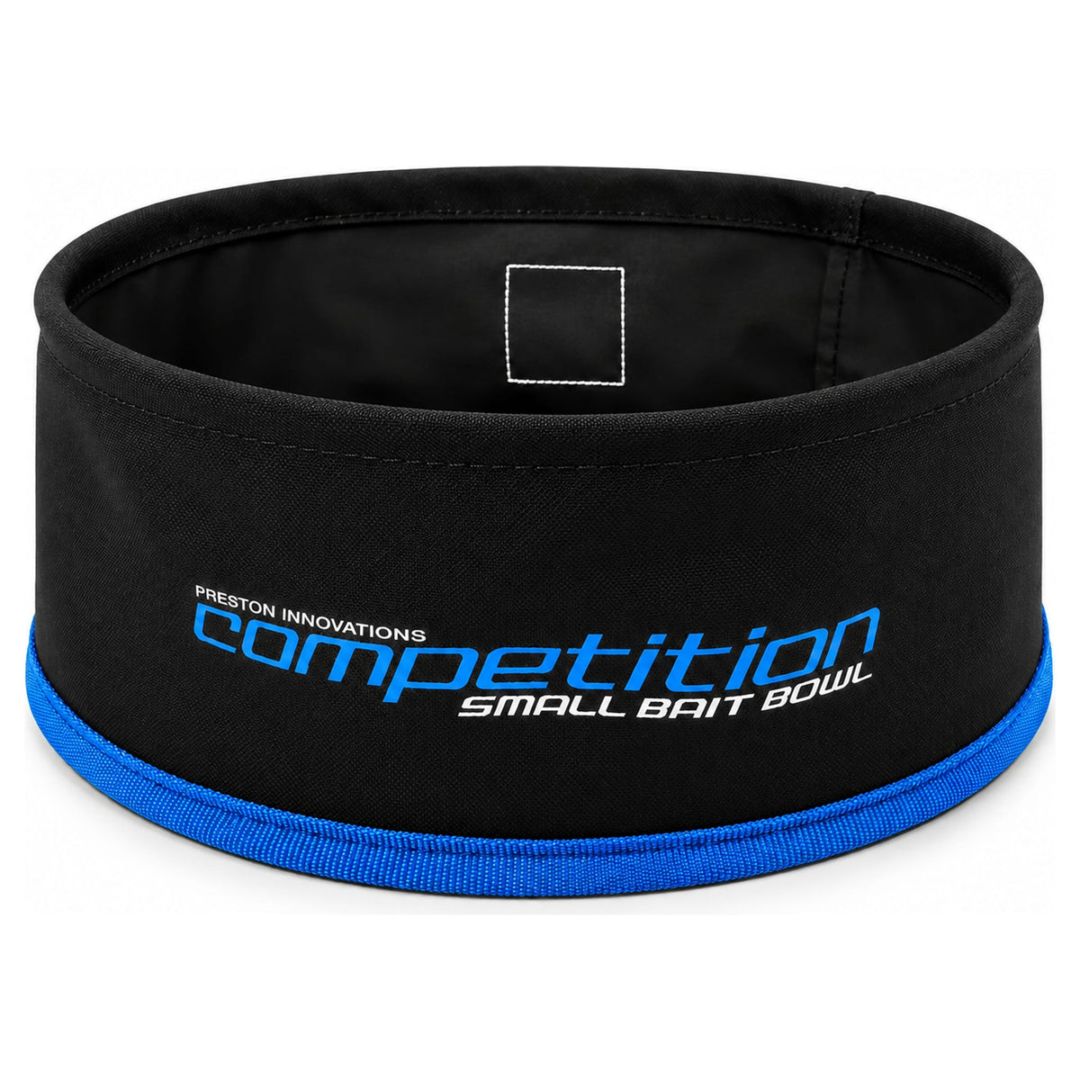 Preston Competition Bait Bowl – zwarte aasbak met blauwe onderrand