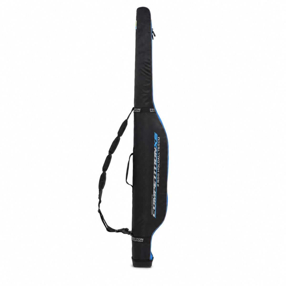 Preston Competition XS 2 Rod Holdall 165cm – zwart foedraal met blauwe afwerking en schouderriem op witte achtergrond
