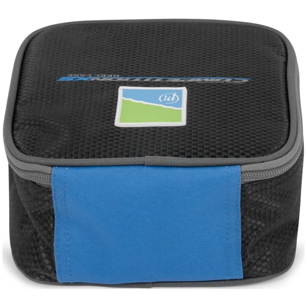 Preston Competition XS Reel Case vooraanzicht met blauw zijpaneel