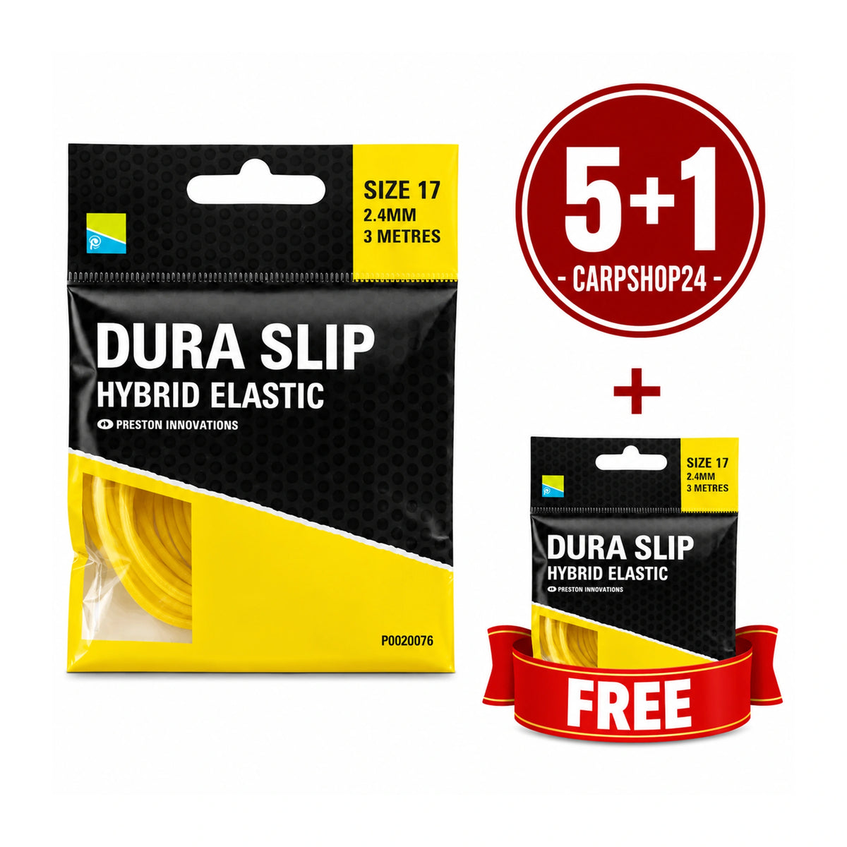 Preston Dura Slip Hybrid Elastic – maat17,2.4mm,3metres met5+1-actie