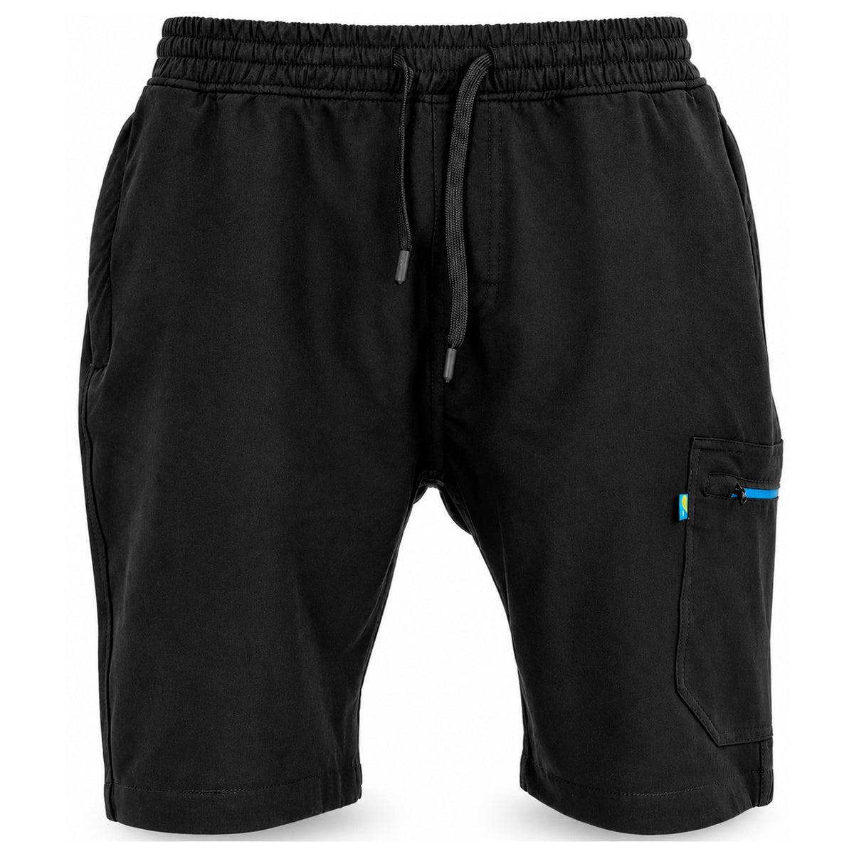 Zwarte Preston DuraTech shorts met trekkoord en cargozak met blauwe rits