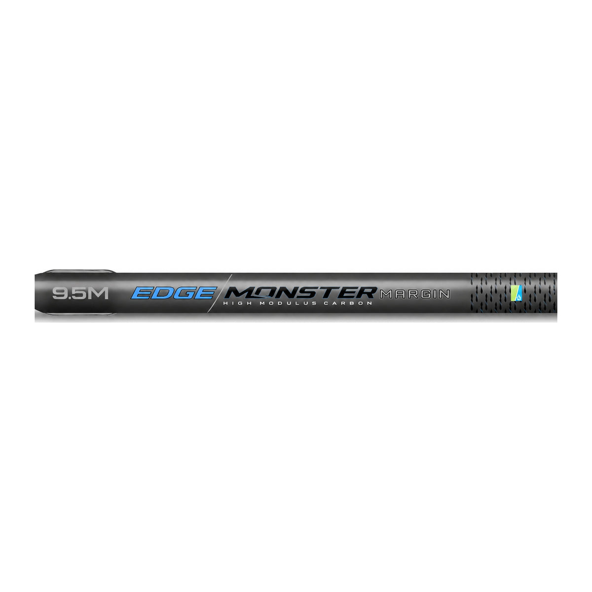 Preston Edge Monster Margin 9.5m – horizontale close-up van de hengelblank met maat- en modelopdruk