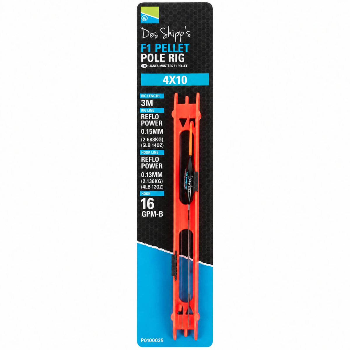 Preston F1 Pellet Pole Rig 4x10 – kant-en-klaar tuig 3 m, haak 16 GPM-B