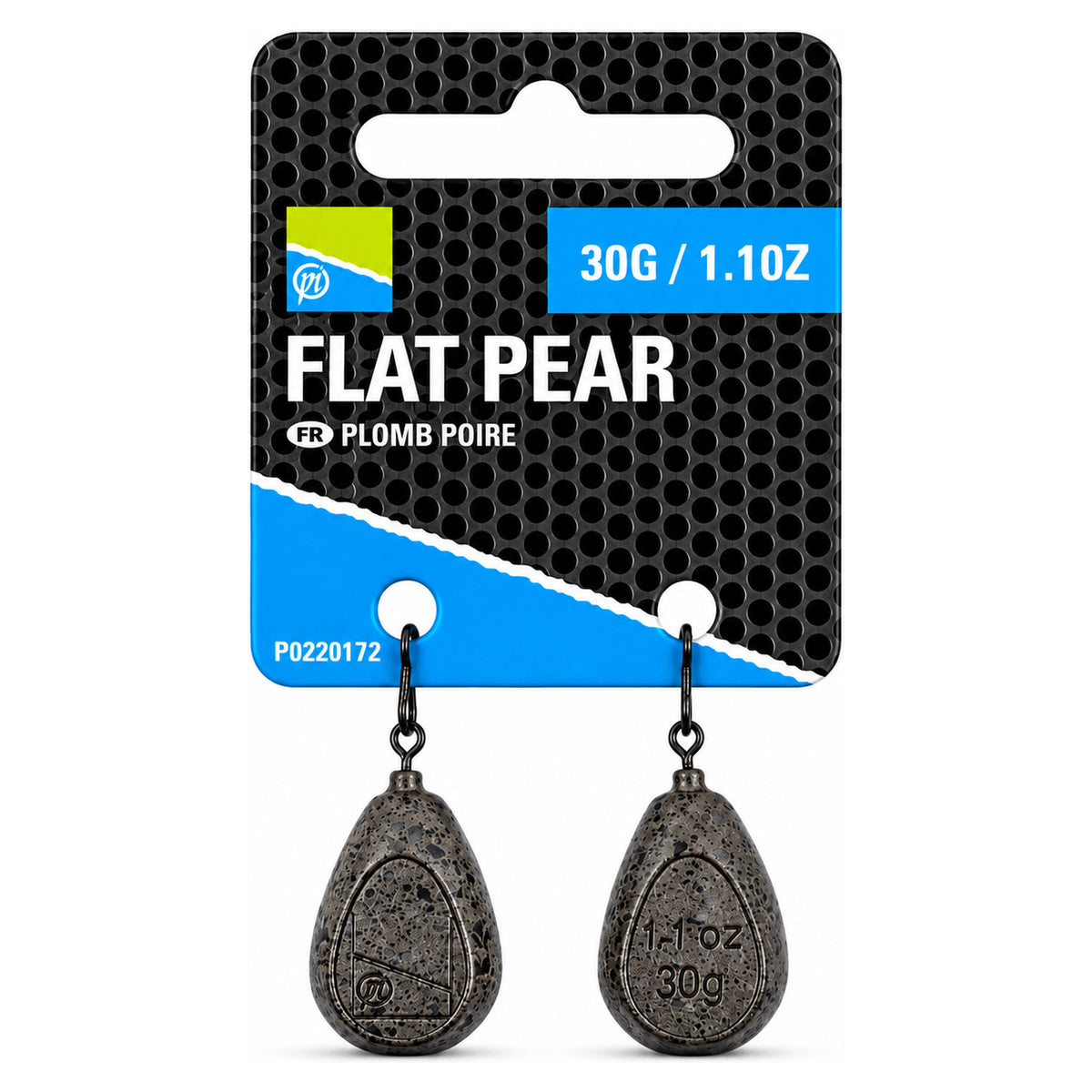 Preston Flat Pear – verpakking P0220172 met twee peerloodjes van 30 gram, voor- en achterzijde zichtbaar