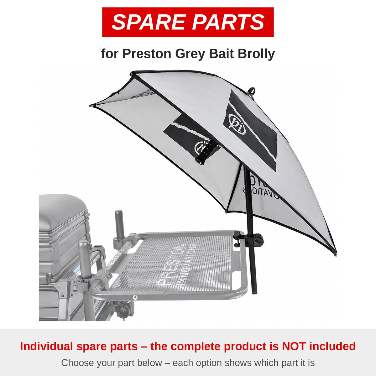 Preston Grey Bait Brolly – onderdelen