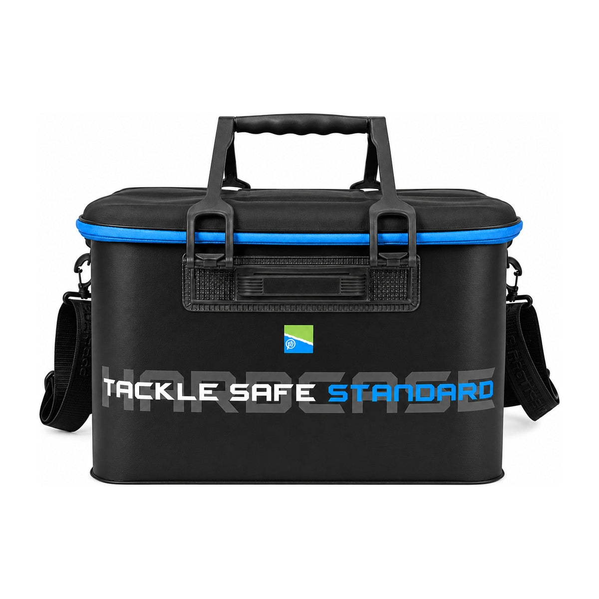 Preston Hardcase Tackle Safe – volledig vooraanzicht met opstaande handgreep en draagriem
