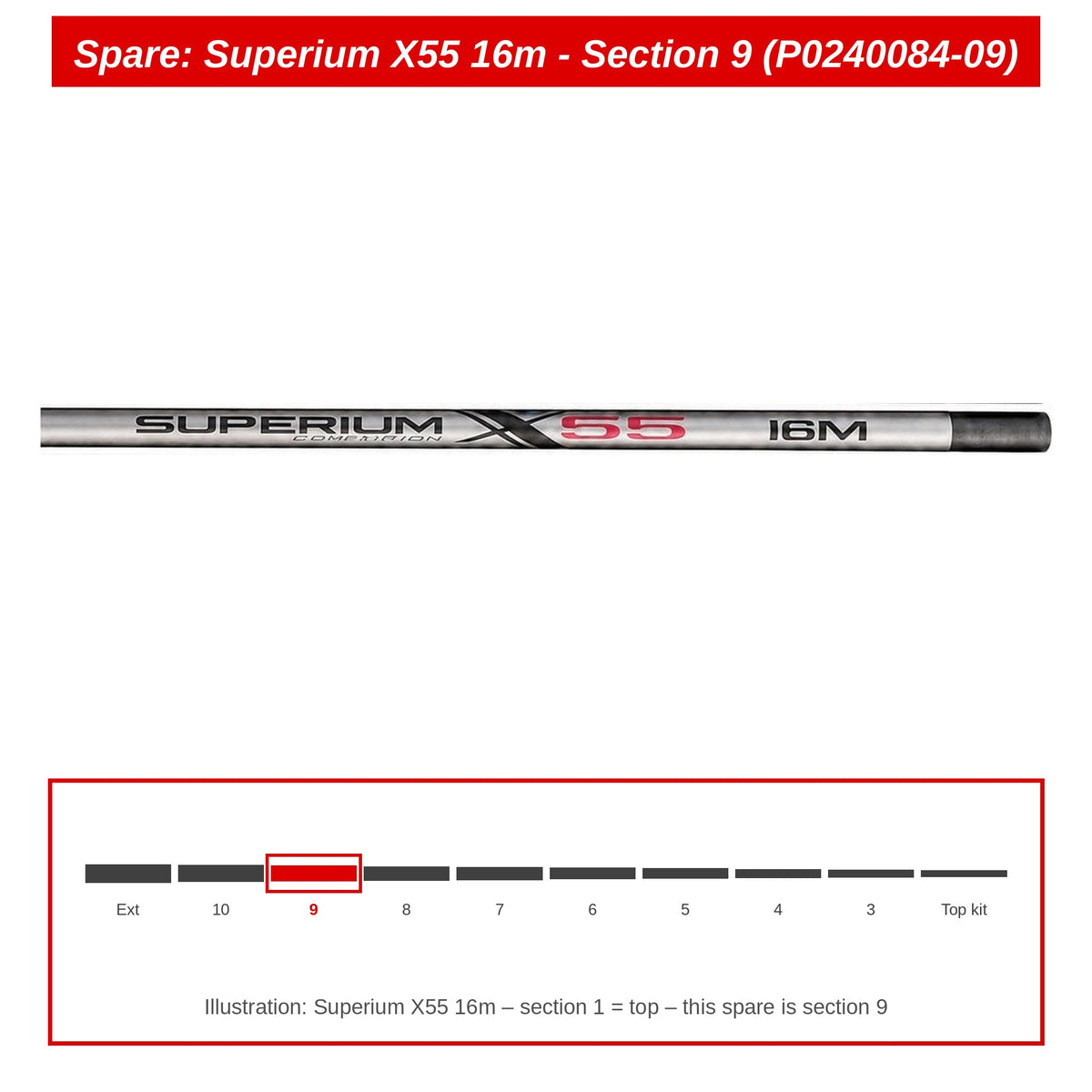Preston Hengeldeel 9 voor Superium X55 16m vaste hengel – P0240084-09