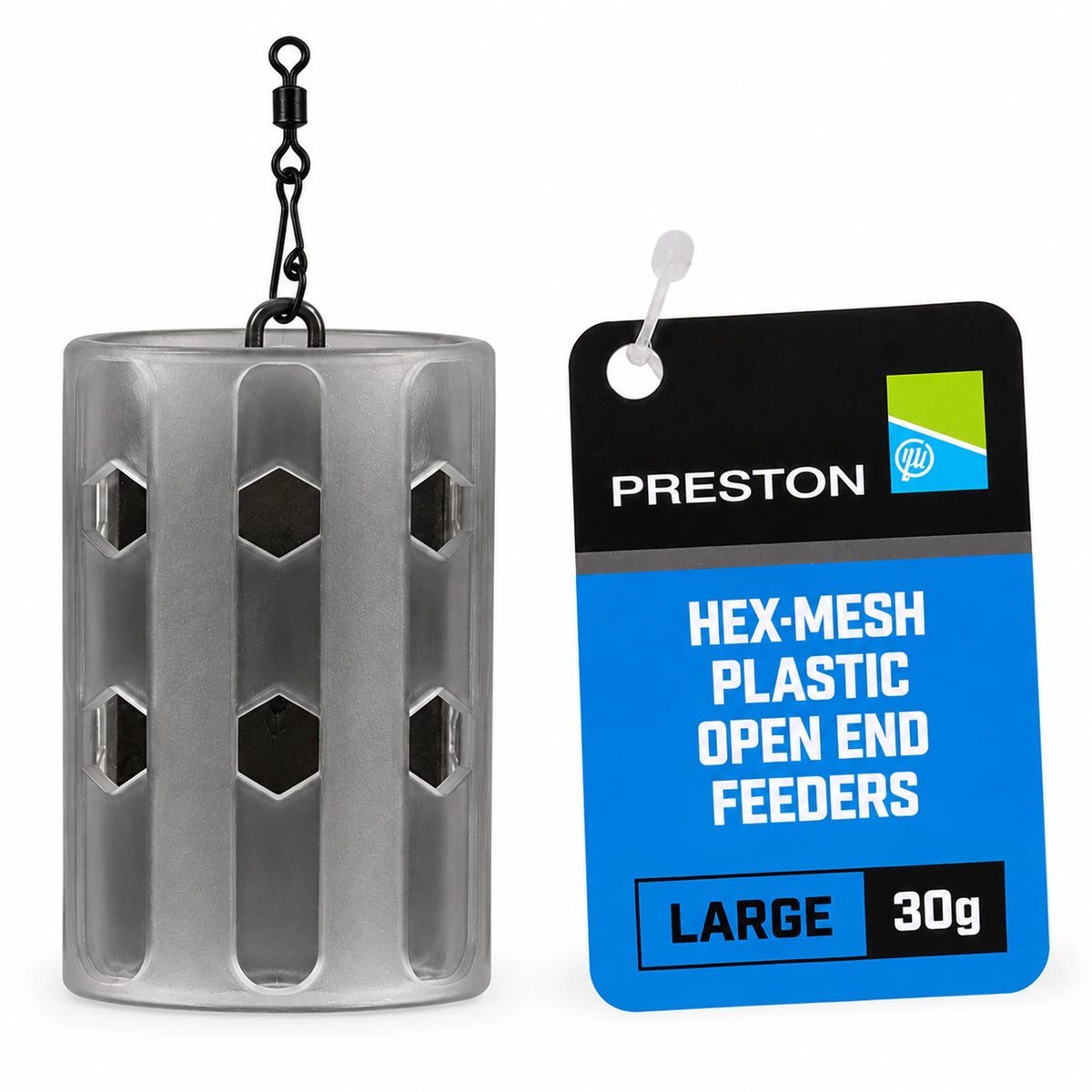 Preston Hexmesh Plastic Open End Feeder Large 30g P0050166 – voerkorf met etiket